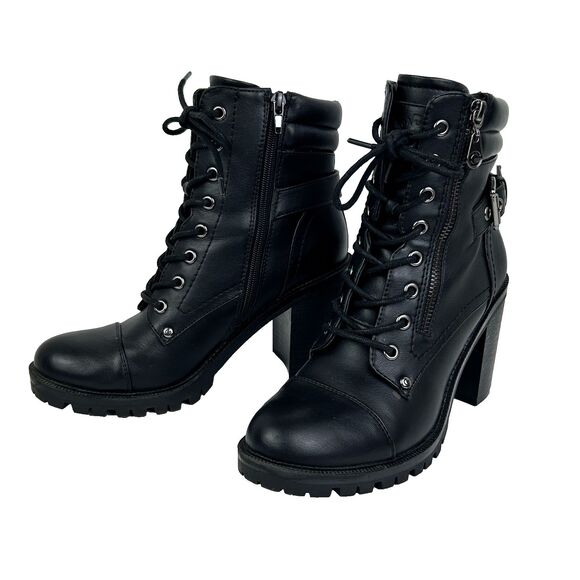 GBG Guess Jaydyn  Lace Up Ankle Boots Combat Heeled  w/ Zip & Buckle Black 8 EUC - Picture 3 of 14